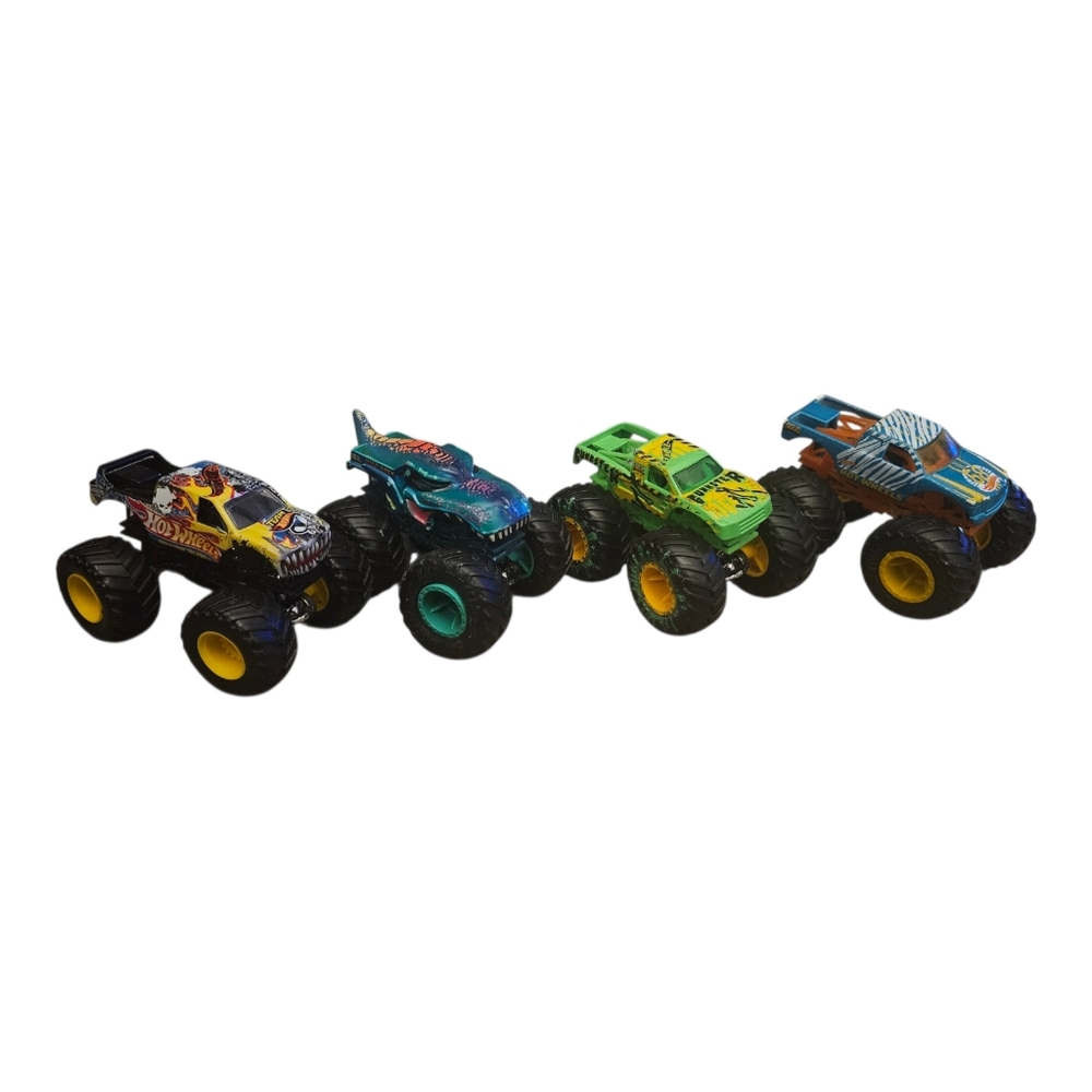 Lot Of 4 Hot Wheels Diecast Monster Trucks Mega Wrex Gungster Firestorm